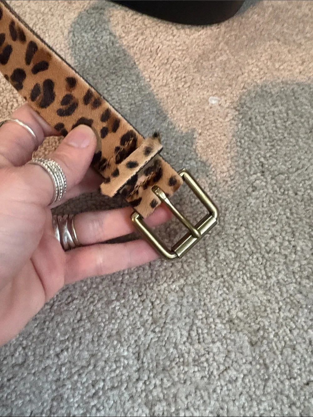 J. Crew Leopard Print Leather Belt in Tan and Black with Gold Buckle - Picture 6 of 7